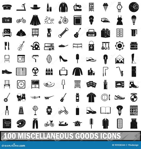 100 Miscellaneous Goods Icons Set Simple Style Stock Vector