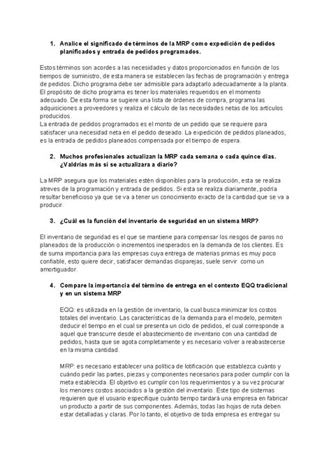 Gesti N De Operaciones Y Calidad Total Analice El Significado De