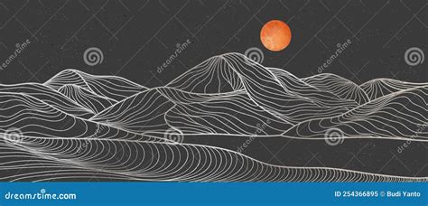 Mountain And Ocean Wave Line Art Print Abstract Mountain Contemporary