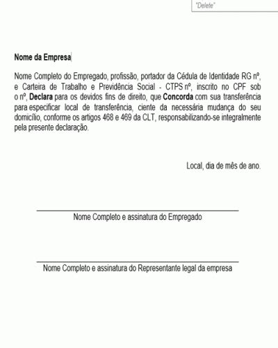 Modelo De Peti O Anu Ncia De Transfer Ncia De Empregado