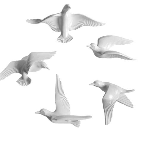 Mocohana 5 Pack Seagull Wall Decor Resin Flying Bird Sculptures 3d Wall