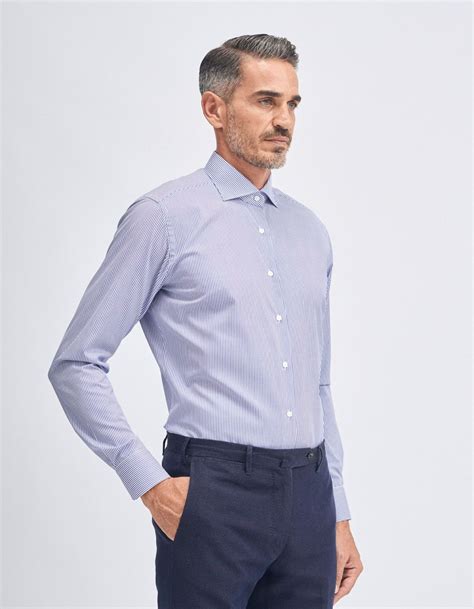 Camicia Collo Francese Tinta Unita Twill Blu Da Uomo Xacus