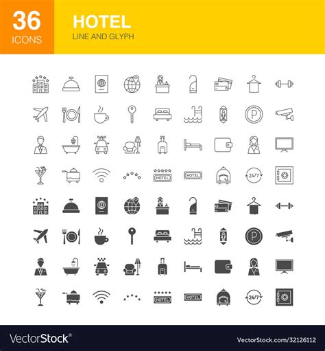 Hotel Line Web Glyph Icons Royalty Free Vector Image