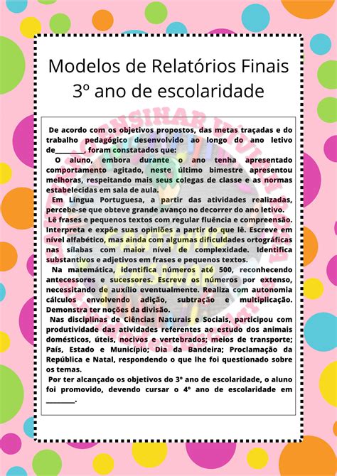 Modelos de Relatórios Individuais dos Alunos Cantinho Ensinar