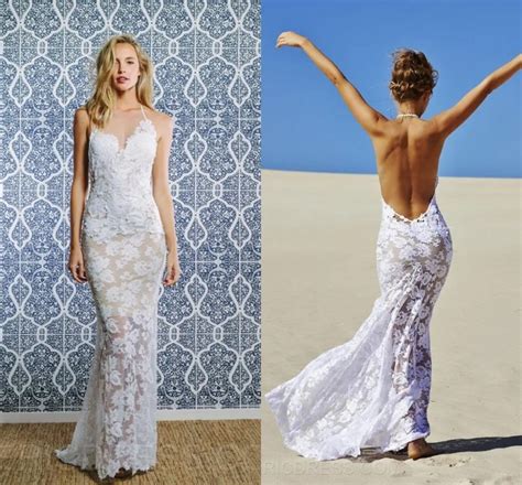 Romantic Plus Size Custom Made Halter Backless Sexy Lace Beach Wedding Dresses 2016 Bride