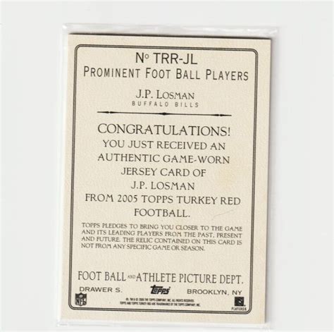 Topps Turkey Red J P Losman Trr Jl Game Jersey Buffalo Bills Ebay