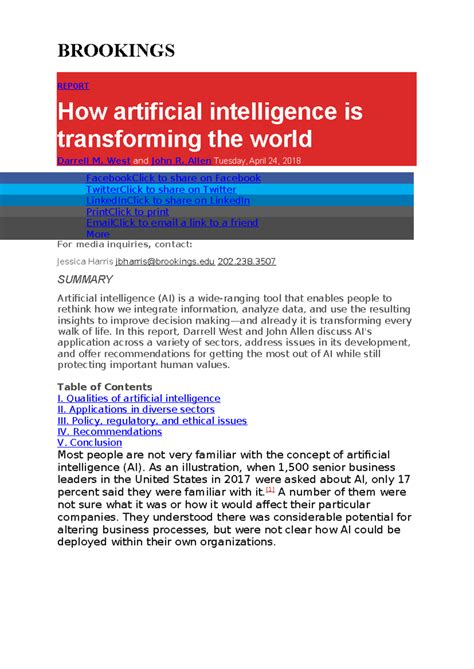 How Ai Is Transforming The World Brookings Report How Artificial Intelligence Is Transforming