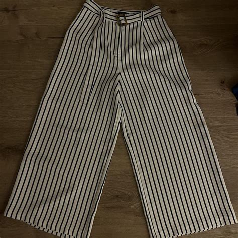 Topshop Womens White And Navy Trousers Depop