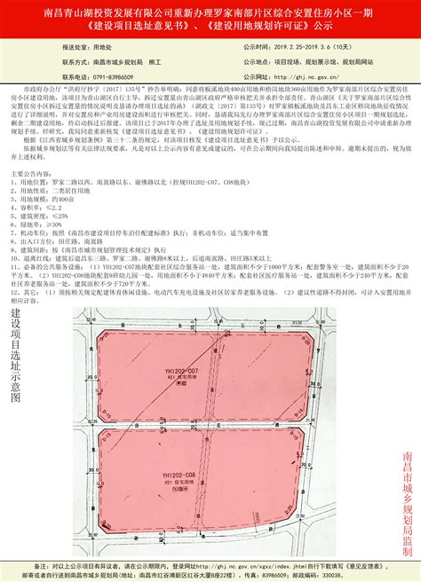 南昌青山湖投资发展有限公司重新办理罗家南部片区综合安置住房小区一期《建设项目选址意见书》公示 南昌市自然资源和规划局