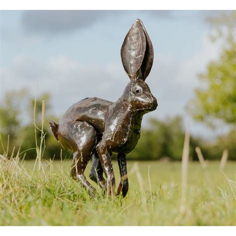 metal leaping hare garden ornament sculpture art handmade recycled