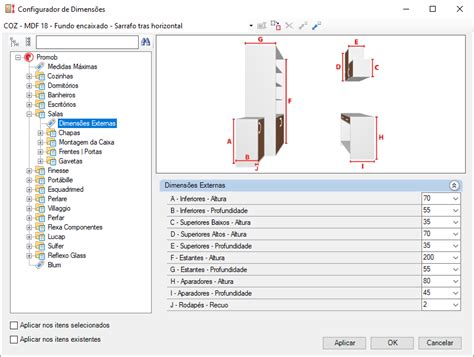 Configurador de Dimensões Salas Dimensões Externas Suporte Promob