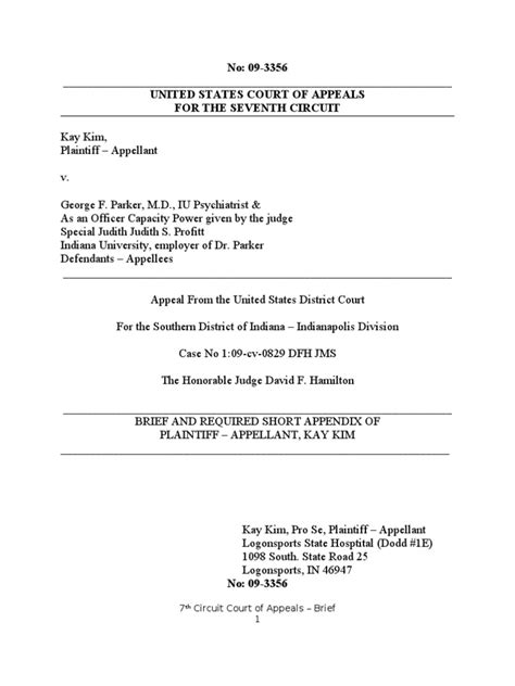 7th Circuit Appellant Brief Pro Se Legal Representation In The United