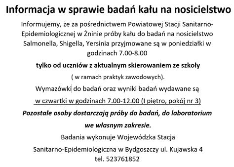 Informacja w sprawie badań kału na nosicielstwo Powiatowa Stacja