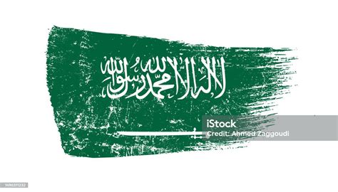 Bendera Arab Saudi Didesain Dengan Sapuan Kuas Dan Tekstur Grunge Foto Stok Unduh Gambar