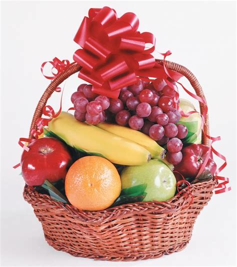 Fruit Basket with Red Ribbon - Prepared Food Photos, Inc.