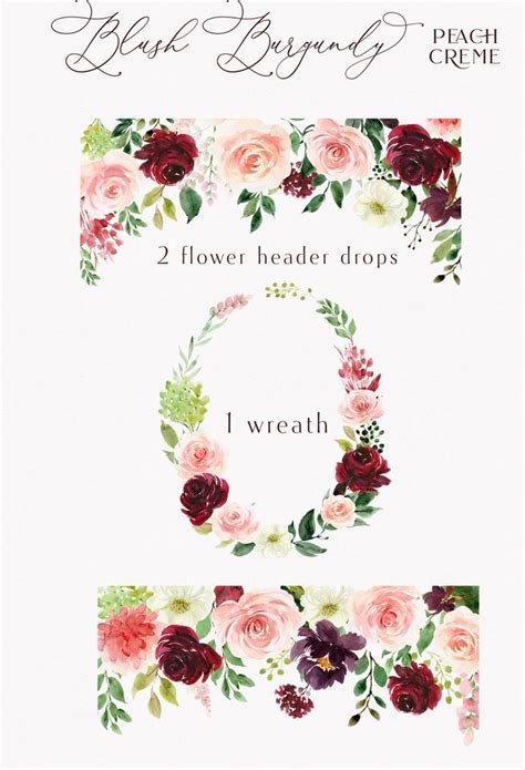 Blush Burgundy Watercolor Clipart Watercolor Merlot Marsala Floral