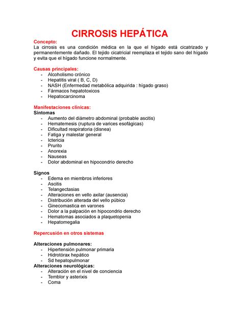 Historia Clinica Semiologia De Cirrosis Hepatica Cirrosis Concepto