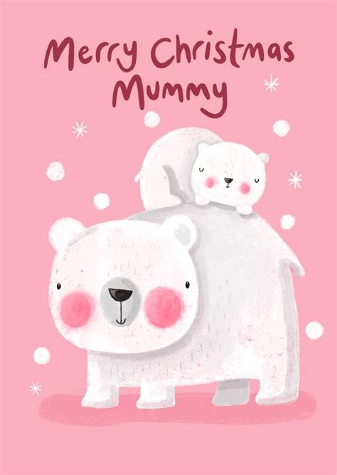 Cute Polar Bears Christmas Card For Mummy Thortful