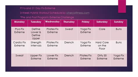 Piyo And 21 Day Fix Extreme Hybrid Schedule From Workout Calendar Workout