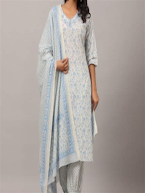 Buy Amchoor Floral Printed Thread Work Pure Cotton Kurta With Salwar