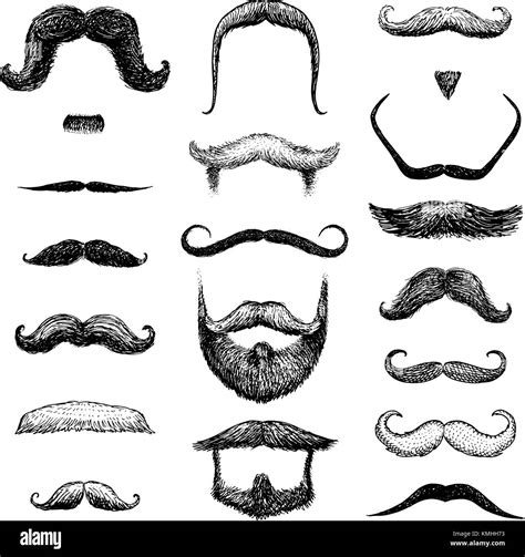 Set Of Mustache And Funny Beard Of Men Hipster And Retro Barber Or Stock Vector Art