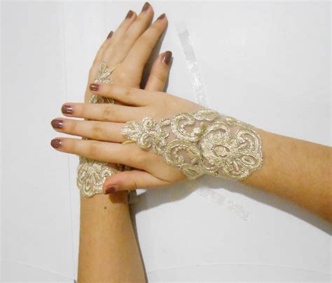 Gold Lace Wedding Gloves Fingerless Lace Gloves Yellow Gloves Etsy