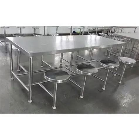 Silver Rectangular Stainless Steel 8 Seater Dining Table For Hotel