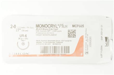 Ethicon Mcp605 2 0 Monocryl Plus Stre Ur 6 26mm 58c Taper 27inch X