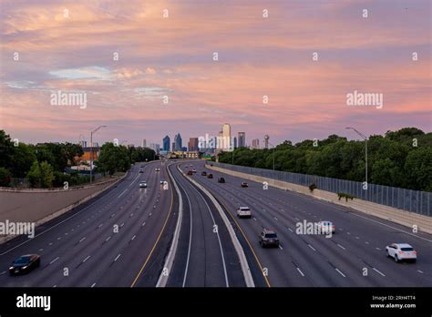 Texas, JUL 2 2023 - Sunset Dallas skyline with highway Stock Photo - Alamy