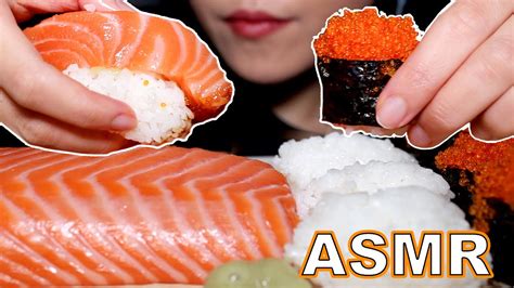 Asmr Salmon Sashimi Flying Fish Roe Eating Sounds 연어 날치알 초밥 먹방 No