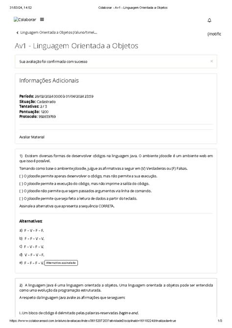 Colaborar Av Linguagem Orientada A Objetos Studocu