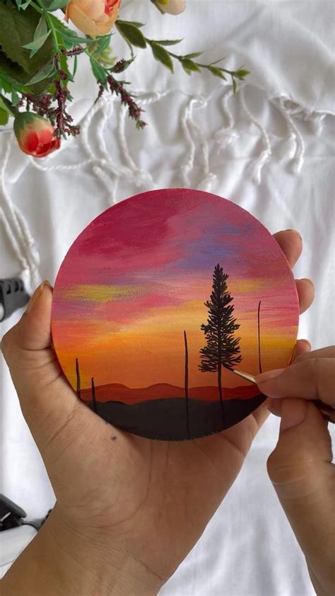 Sunset Painting on Round MDF board | quick tutorial | Circle painting, Circular canvas painting ...