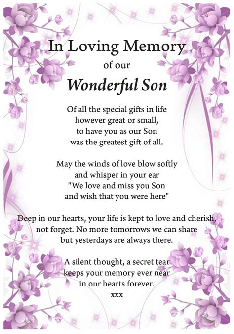 Son In Loving Memory Print Funeral Poem Missing You Bereavement