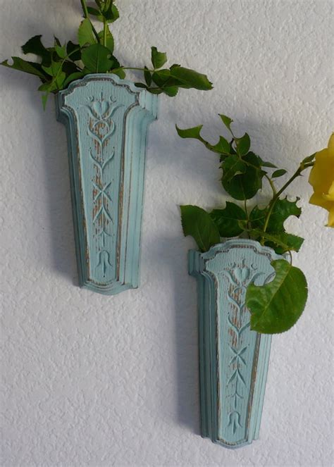 Vintage Wall Pockets Shabby Chic Wall Sconces Floral