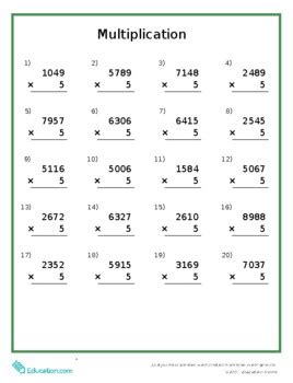 4 Digit Multiplication Problems Quiz Worksheet By Oasis EdTech TPT