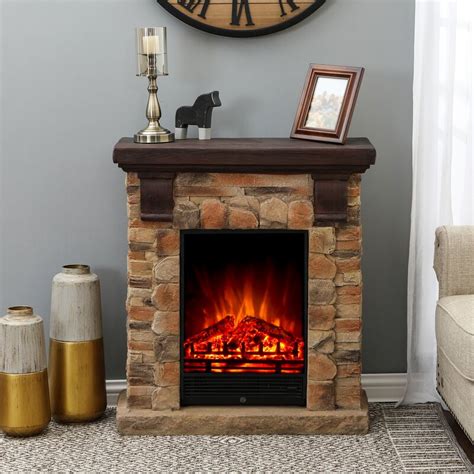 Loon Peak® Polystone Brick Free Standing Electric Fireplace Heater ...