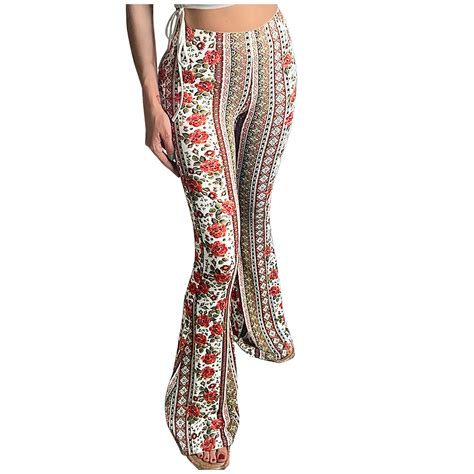 Jwzuy Boho Flare Pants Elastic Waist Bell Leg Pants For Women Bohemian