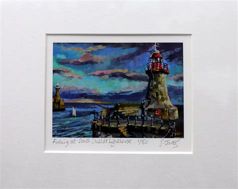 Fishing at South Shields Lighthouse Giclée print - Stuart Jones