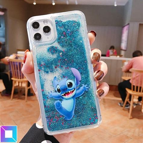 Disney Stitch Moving Glitter Liquid Iphone Case Cover Etsy