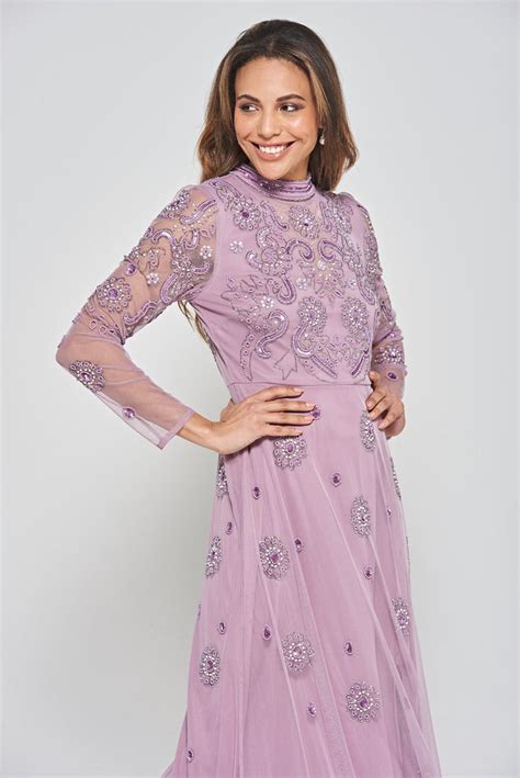 Sabina Lilac Embellished Maxi Dress Frock And Frill