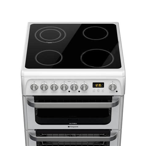 Refurbished Hotpoint Ultima Hue61ps 60cm Double Oven Electric Cooker With Ceramic Hob White A2