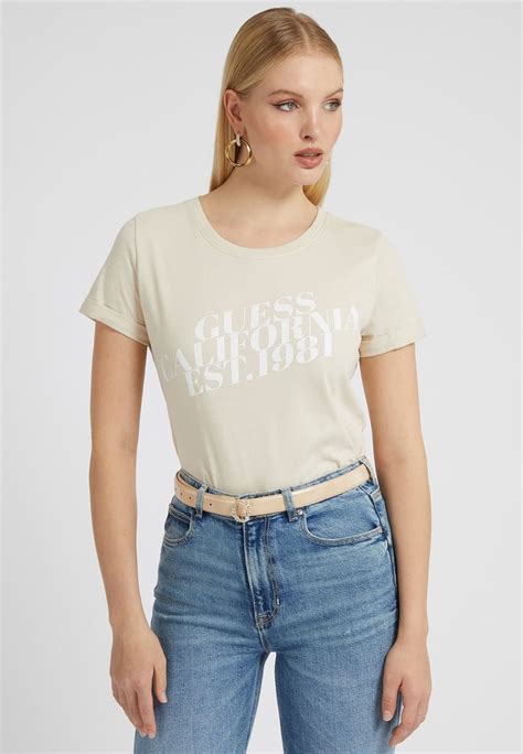 Guess Mit Frontlogo T Shirt Print Beige Zalandobe