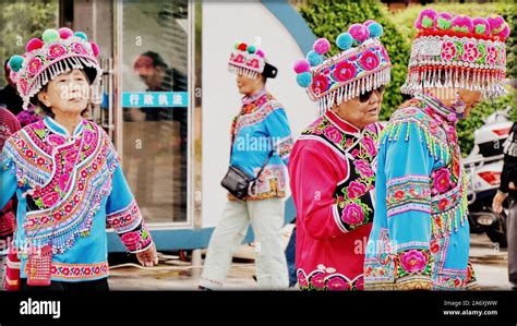 Chinese Ethnic Minorities Wearing Their Traditional Garb Perform Old Ethnic Dances In Kunming