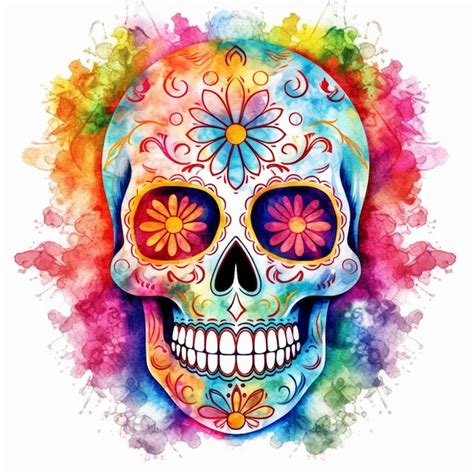 Premium Ai Image A Watercolor Skull With Flowers On Its Forehead