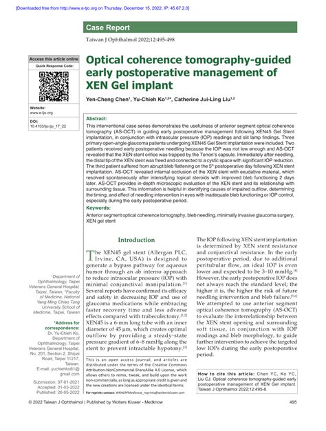 PDF Optical Coherence Tomography Guided Early Postoperative