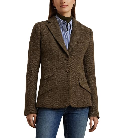 Lauren Ralph Lauren Herringbone Tweed Notch Lapel Front Pocket Two