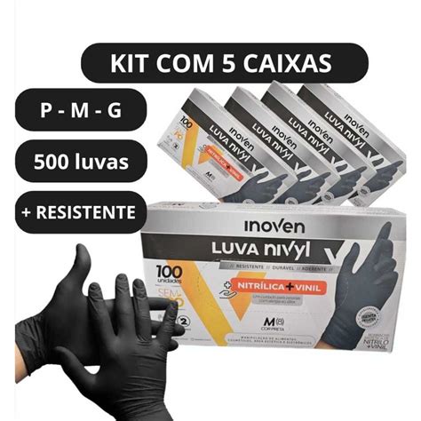Luvas Vinil Ou Nitrilica - LUVA NITRILICA/ VINIL M 5 CAIXAS 500 LUVAS NIVYL DESCARTÁVEL PRETA ...