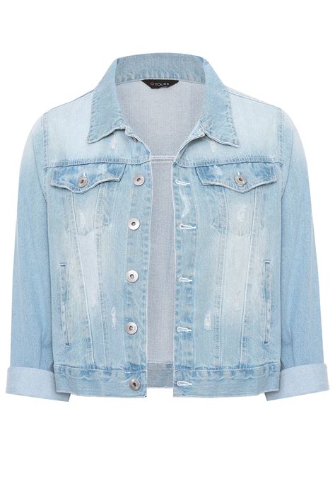 Light Blue Distressed Cropped Denim Jacket Yours Clothing