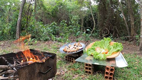 ACAMPAMENTO E PESCARIA NA BEIRA DO RIO Preparamos Frango No Disco De