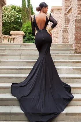 Black Lace And D Rosette Long Train Prom Dress Promfy